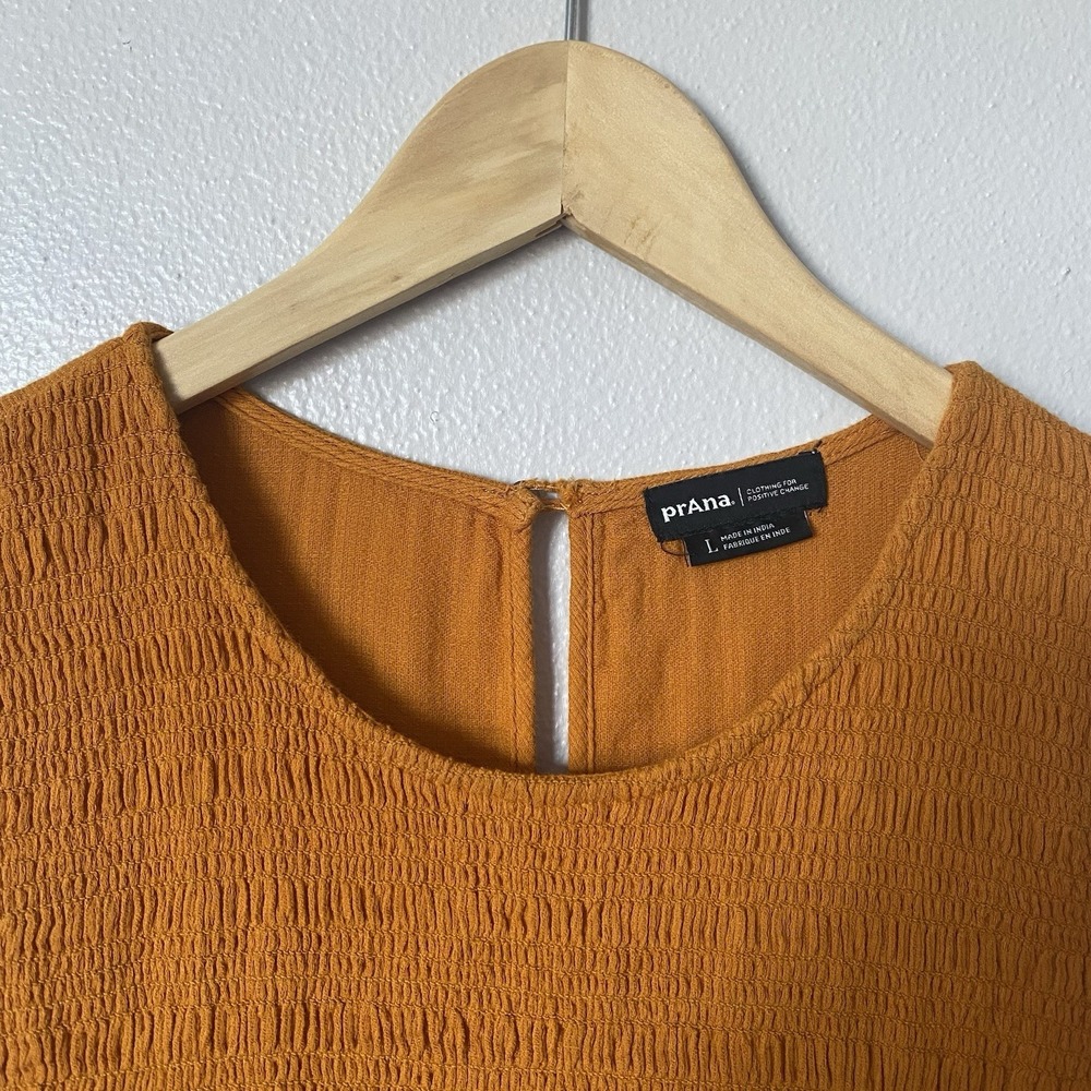 Prana Seakissed Dress Smocked Bodice Pockets Organic Cotton Copper Woman's Large - Picture 4 of 7